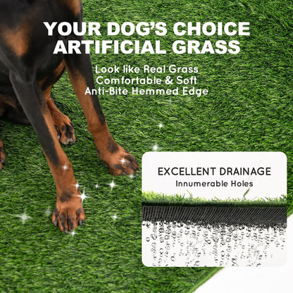 Dog Grass Pad with Tray Large 34’’×23’’, Dog Litter Box with Odor Free Artificial Grass Pee Pads for Dogs Potty Tray with Hemmed Edge, Realistic for Indoor Balcony