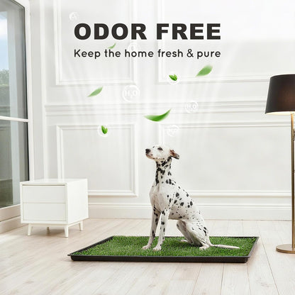 Dog Grass Pad with Tray Large 34’’×23’’, Dog Litter Box with Odor Free Artificial Grass Pee Pads for Dogs Potty Tray with Hemmed Edge, Realistic for Indoor Balcony