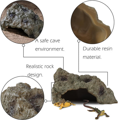 Resin Leopard Gecko Hide, True to Nature Reptile Rock for Bearded Dragon Hideout Snake Hides for Ball Pythons, Tortoise House Terrarium DÉCor - Small