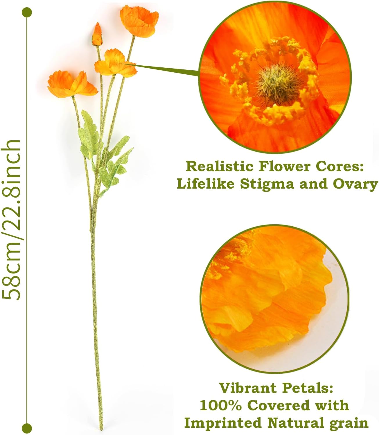 Artificial Poppies, Red and Orange Silk Poppies Artificial Flowers - 15 Blooming California Poppy Flower Artificial Plus 5 Buds for Home Decoration, RDOR5