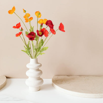 Artificial Poppies, Red and Orange Silk Poppies Artificial Flowers - 15 Blooming California Poppy Flower Artificial Plus 5 Buds for Home Decoration, RDOR5