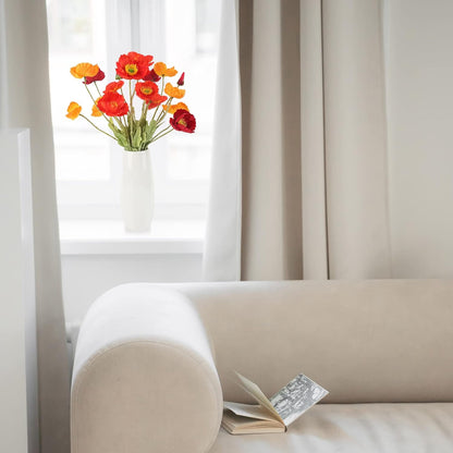 Artificial Poppies, Red and Orange Silk Poppies Artificial Flowers - 15 Blooming California Poppy Flower Artificial Plus 5 Buds for Home Decoration, RDOR5