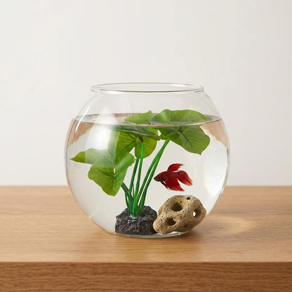 Betta Fish Tank Plants, Lotus Leaf Artificial Aquarium Decorations Plants for Betta Fish Tank, Green Fake Plant Driftwood Beta Fish Tank Decor for Tanks,Goldfish,Reptile (6 Inch)