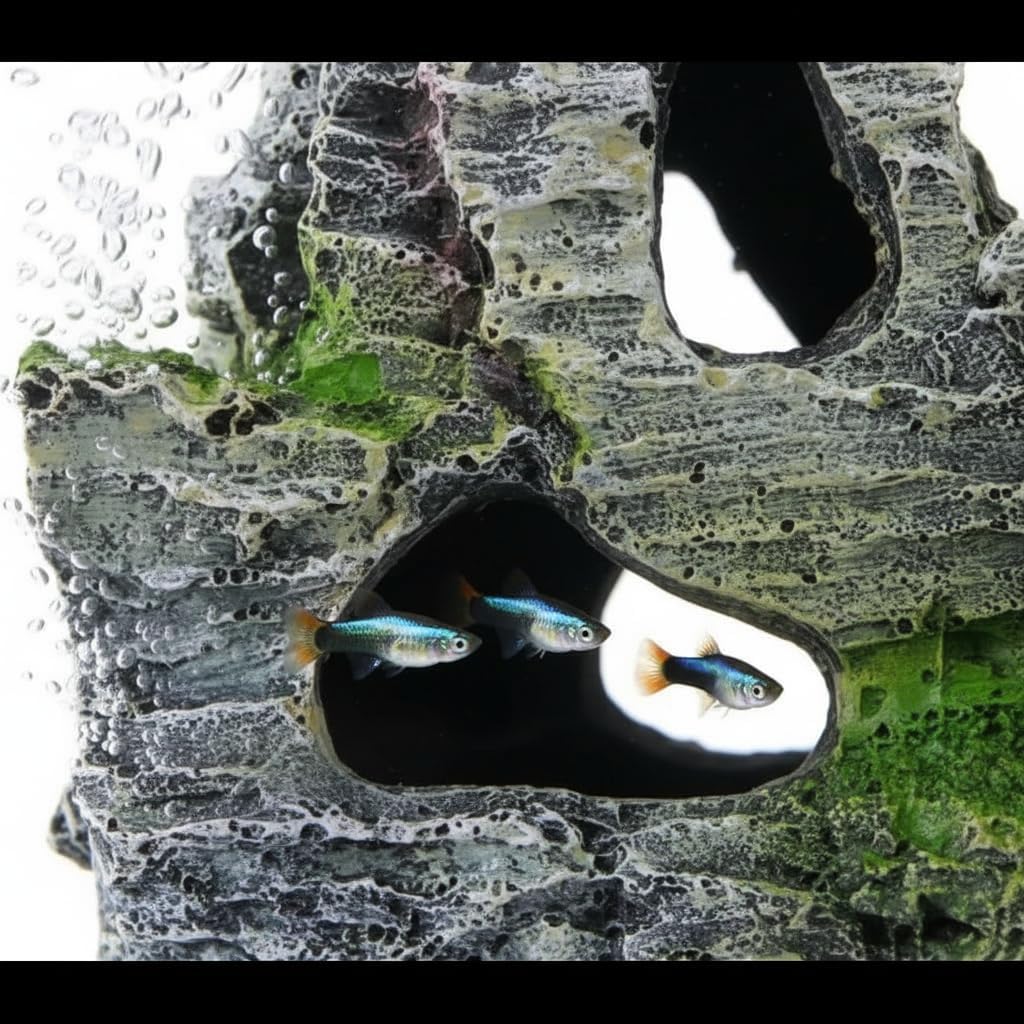 Artificial Moss Rock Cave Aquarium Decor, Fish Tank Hideout, Mountain Terrain Ornament