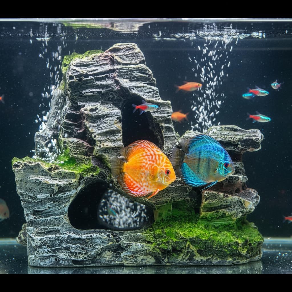 Artificial Moss Rock Cave Aquarium Decor, Fish Tank Hideout, Mountain Terrain Ornament
