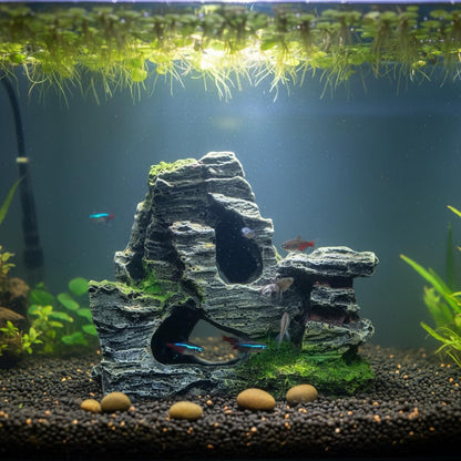 Artificial Moss Rock Cave Aquarium Decor, Fish Tank Hideout, Mountain Terrain Ornament
