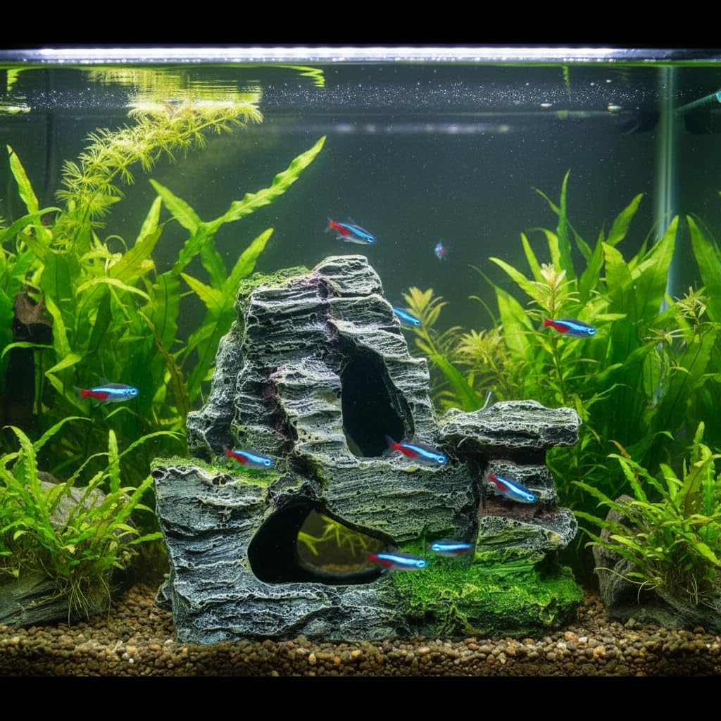 Artificial Moss Rock Cave Aquarium Decor, Fish Tank Hideout, Mountain Terrain Ornament