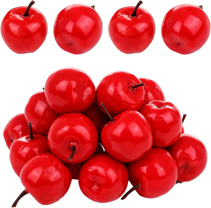 20 PCS Mini Artificial Red Apples, 1.8 Inch Small Lifelike Red Fake Apples Realistic Plastic Apple Decor Christmas Fruit Decorative Model for Home Kitchen Table Party Photography Photo Props