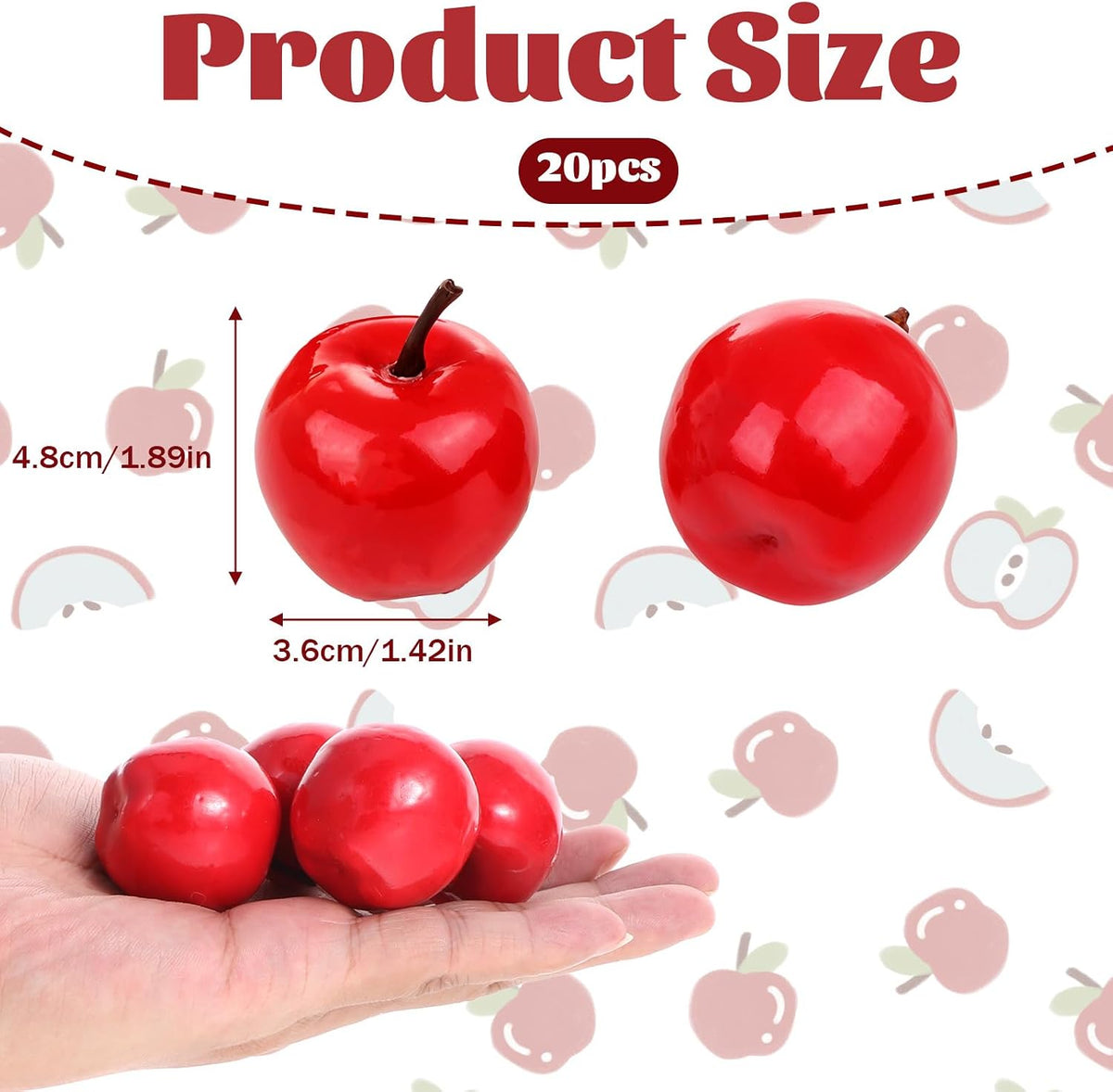 20 PCS Mini Artificial Red Apples, 1.8 Inch Small Lifelike Red Fake Apples Realistic Plastic Apple Decor Christmas Fruit Decorative Model for Home Kitchen Table Party Photography Photo Props