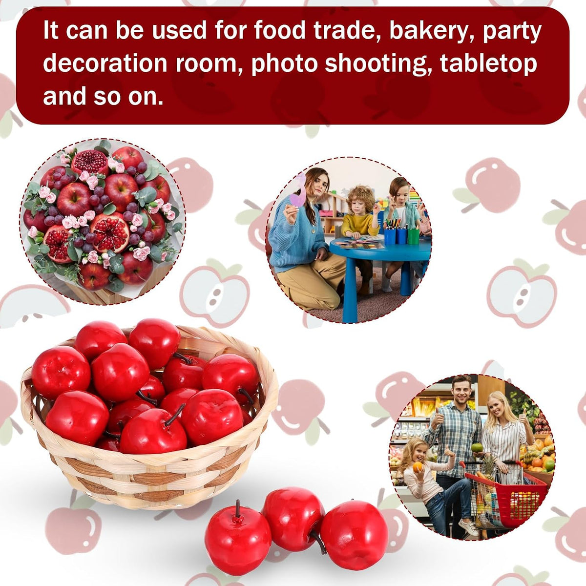 20 PCS Mini Artificial Red Apples, 1.8 Inch Small Lifelike Red Fake Apples Realistic Plastic Apple Decor Christmas Fruit Decorative Model for Home Kitchen Table Party Photography Photo Props