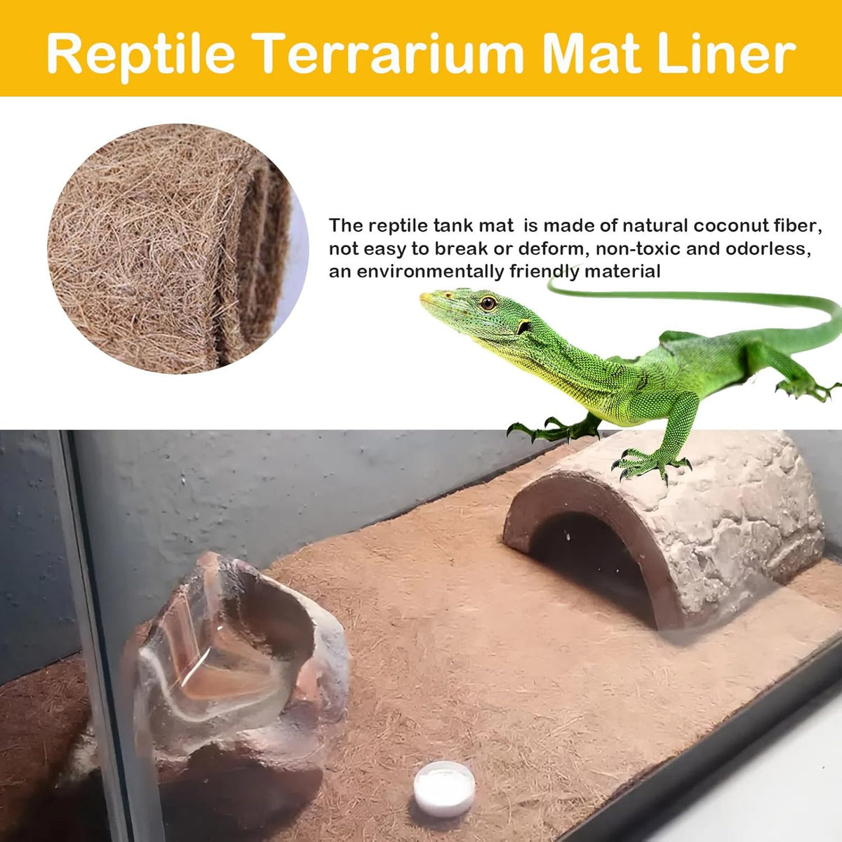 Reptile Carpet Coconut Fiber Mat,Lizard Terrarium Substrate Liner Gecko Tank Flooring Bearded Dragon Tank Accessories Bedding for Snakes Chameleons Tortoises