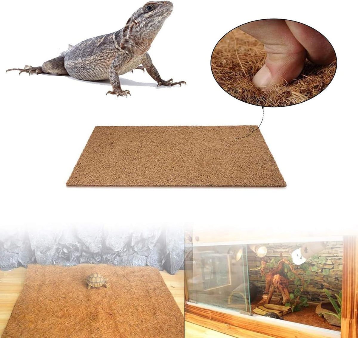 Reptile Carpet Coconut Fiber Mat,Lizard Terrarium Substrate Liner Gecko Tank Flooring Bearded Dragon Tank Accessories Bedding for Snakes Chameleons Tortoises