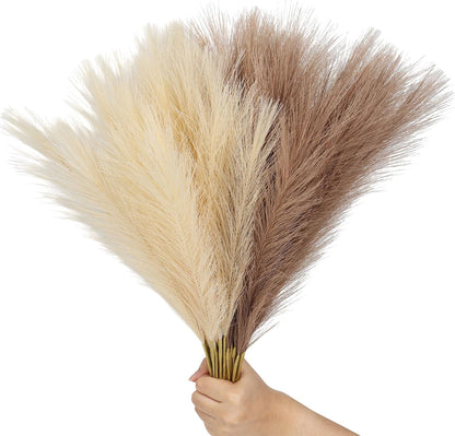 Pampas Grass Decor,21" Artificial Pompous Grass Bulk,Small Vase Filler Pompas Grass for Home Wedding Living Room Wall Party Decoration (Beige,Light Brown, 21 Inch)