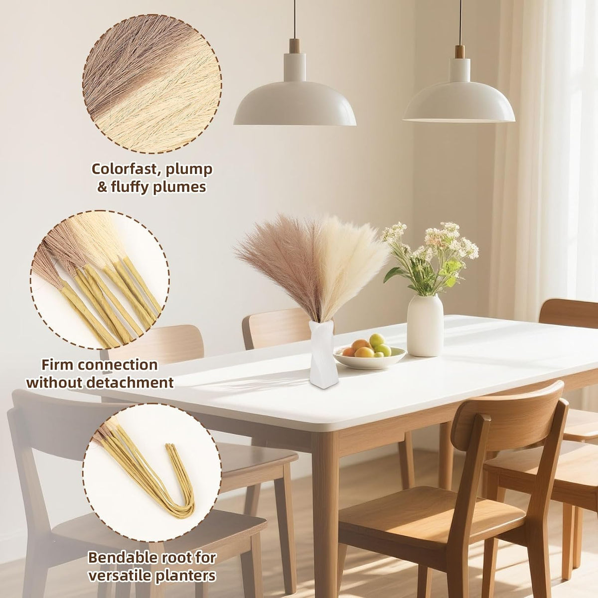 Pampas Grass Decor,21" Artificial Pompous Grass Bulk,Small Vase Filler Pompas Grass for Home Wedding Living Room Wall Party Decoration (Beige,Light Brown, 21 Inch)