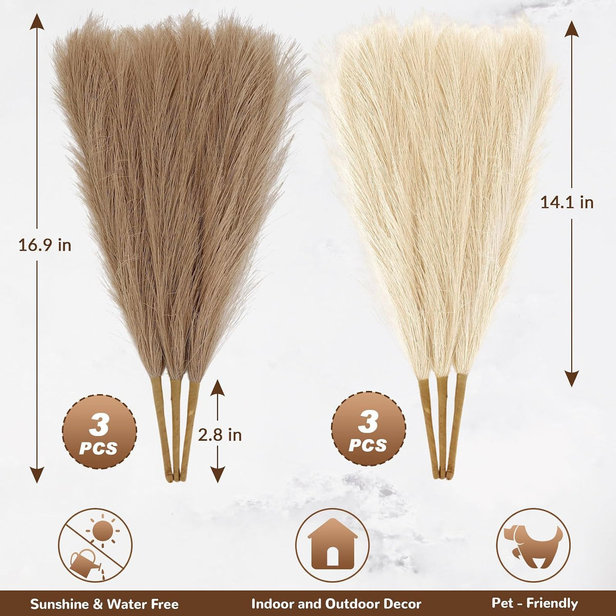 Pampas Grass Decor,21" Artificial Pompous Grass Bulk,Small Vase Filler Pompas Grass for Home Wedding Living Room Wall Party Decoration (Beige,Light Brown, 21 Inch)