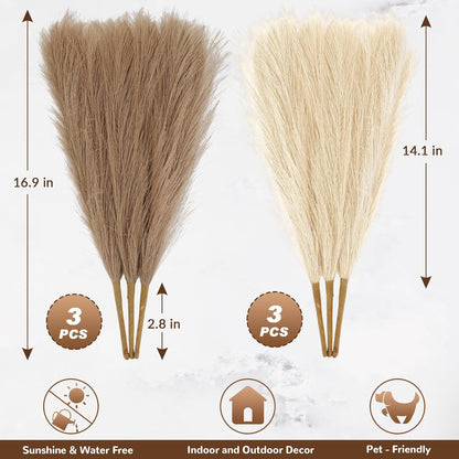 Pampas Grass Decor,21" Artificial Pompous Grass Bulk,Small Vase Filler Pompas Grass for Home Wedding Living Room Wall Party Decoration (Beige,Light Brown, 21 Inch)