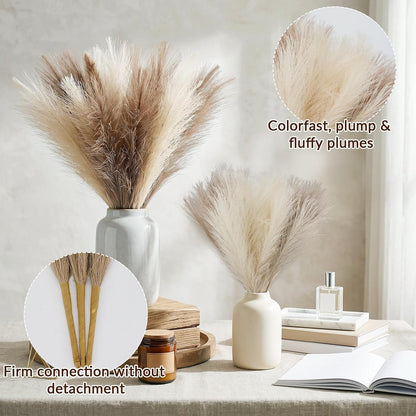 Pampas Grass Decor,21" Artificial Pompous Grass Bulk,Small Vase Filler Pompas Grass for Home Wedding Living Room Wall Party Decoration (Beige,Light Brown, 21 Inch)