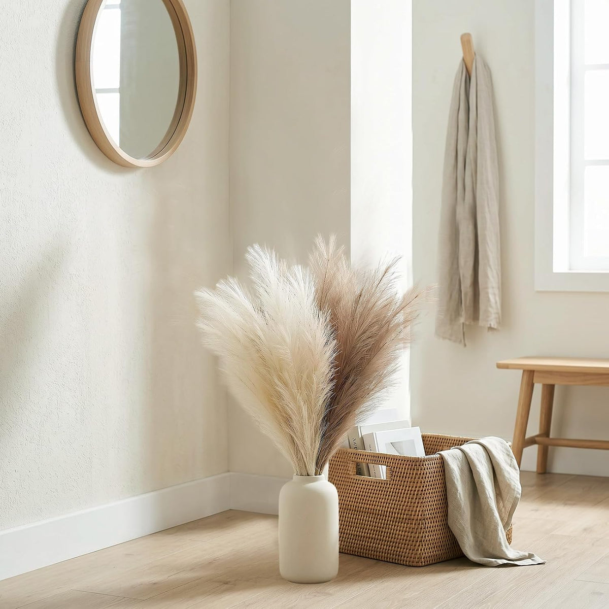 Pampas Grass Decor,21" Artificial Pompous Grass Bulk,Small Vase Filler Pompas Grass for Home Wedding Living Room Wall Party Decoration (Beige,Light Brown, 21 Inch)