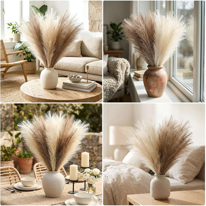 Pampas Grass Decor,21" Artificial Pompous Grass Bulk,Small Vase Filler Pompas Grass for Home Wedding Living Room Wall Party Decoration (Beige,Light Brown, 21 Inch)