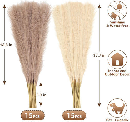 Pampas Grass Decor,21" Artificial Pompous Grass Bulk,Small Vase Filler Pompas Grass for Home Wedding Living Room Wall Party Decoration (Beige,Light Brown, 21 Inch)