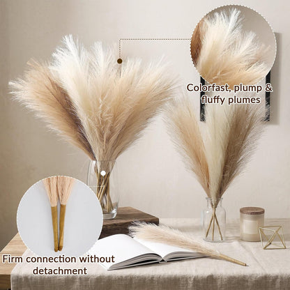Pampas Grass Decor,21" Artificial Pompous Grass Bulk,Small Vase Filler Pompas Grass for Home Wedding Living Room Wall Party Decoration (Beige,Light Brown, 21 Inch)