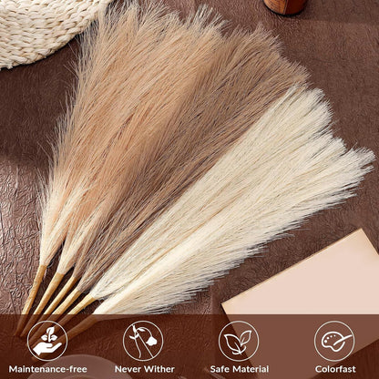 Pampas Grass Decor,21" Artificial Pompous Grass Bulk,Small Vase Filler Pompas Grass for Home Wedding Living Room Wall Party Decoration (Beige,Light Brown, 21 Inch)