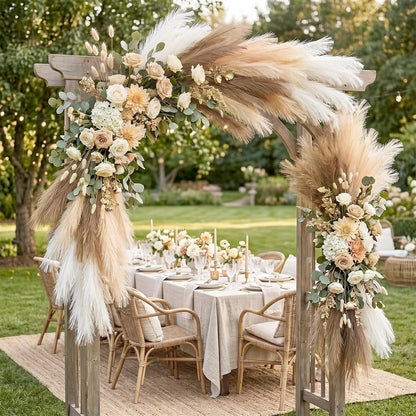 Pampas Grass Decor,21" Artificial Pompous Grass Bulk,Small Vase Filler Pompas Grass for Home Wedding Living Room Wall Party Decoration (Beige,Light Brown, 21 Inch)