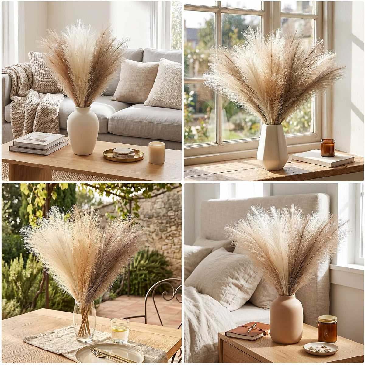 Pampas Grass Decor,21" Artificial Pompous Grass Bulk,Small Vase Filler Pompas Grass for Home Wedding Living Room Wall Party Decoration (Beige,Light Brown, 21 Inch)