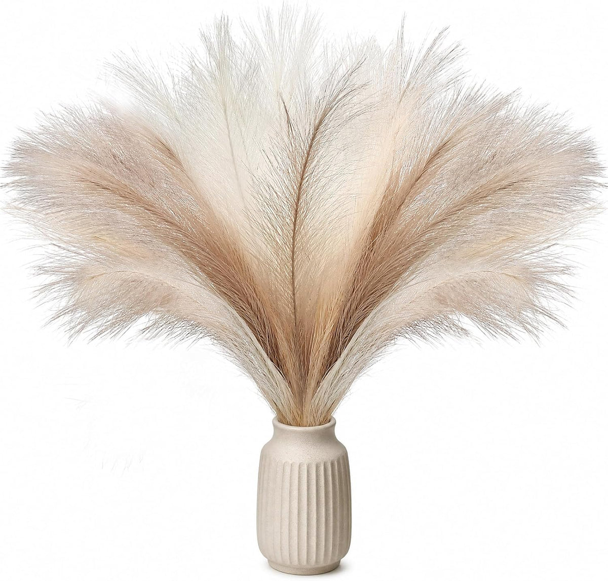 Pampas Grass Decor,21" Artificial Pompous Grass Bulk,Small Vase Filler Pompas Grass for Home Wedding Living Room Wall Party Decoration (Beige,Light Brown, 21 Inch)