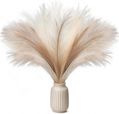 Pampas Grass Decor,21" Artificial Pompous Grass Bulk,Small Vase Filler Pompas Grass for Home Wedding Living Room Wall Party Decoration (Beige,Light Brown, 21 Inch)