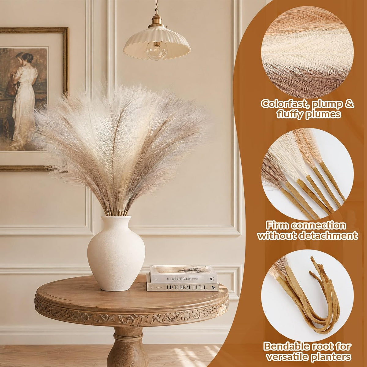 Pampas Grass Decor,21" Artificial Pompous Grass Bulk,Small Vase Filler Pompas Grass for Home Wedding Living Room Wall Party Decoration (Beige,Light Brown, 21 Inch)