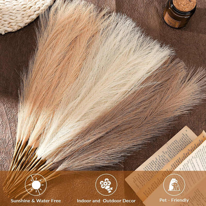 Pampas Grass Decor,21" Artificial Pompous Grass Bulk,Small Vase Filler Pompas Grass for Home Wedding Living Room Wall Party Decoration (Beige,Light Brown, 21 Inch)
