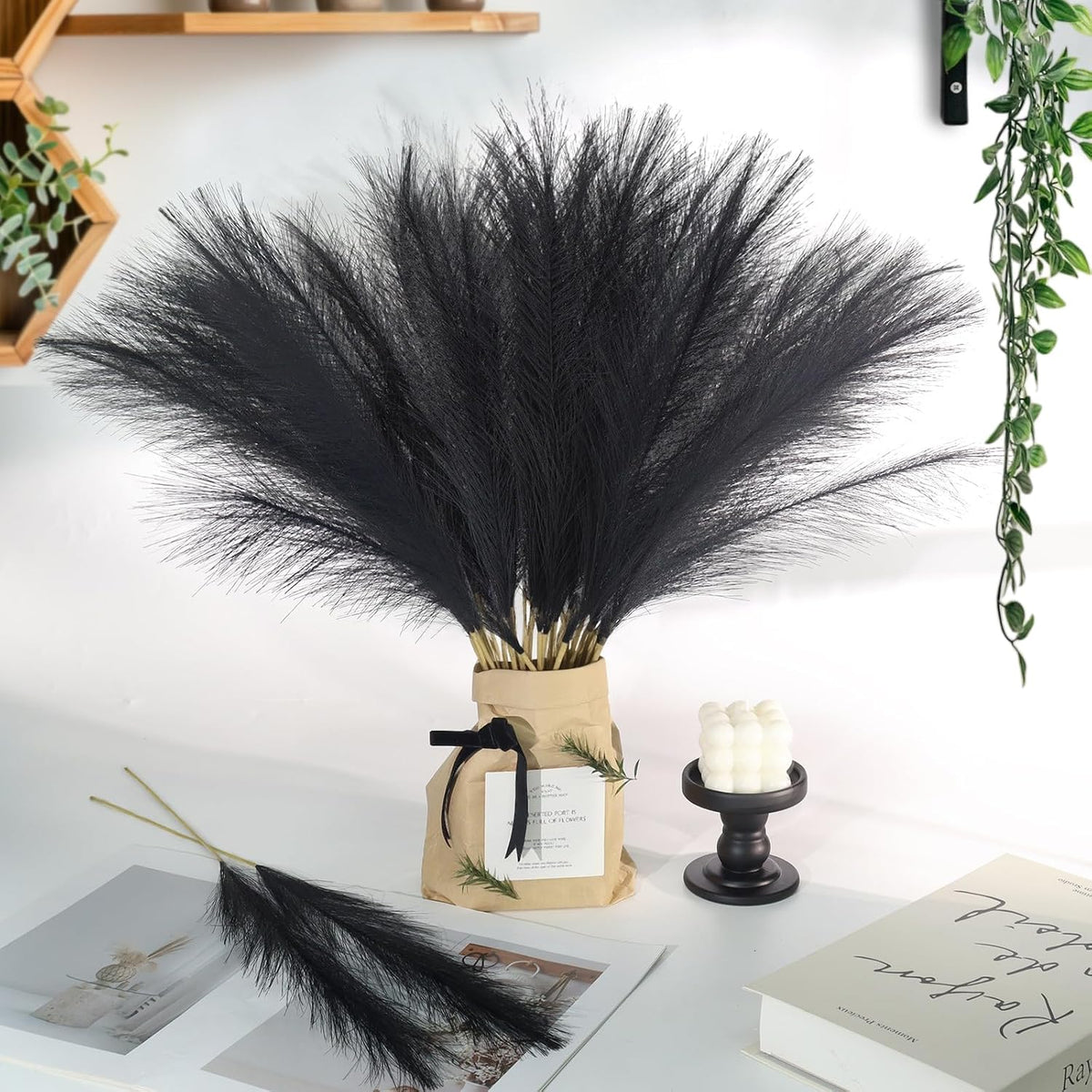 Pampas Grass Decor,21" Artificial Pompous Grass Bulk,Small Vase Filler Pompas Grass for Home Wedding Living Room Wall Party Decoration (Beige,Light Brown, 21 Inch)