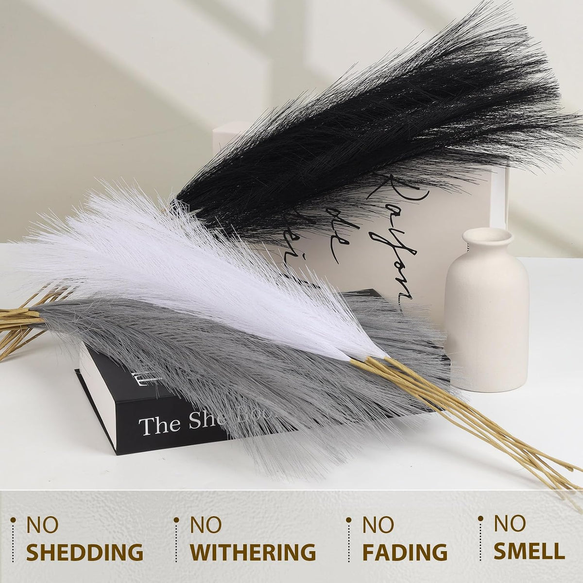 Pampas Grass Decor,21" Artificial Pompous Grass Bulk,Small Vase Filler Pompas Grass for Home Wedding Living Room Wall Party Decoration (Beige,Light Brown, 21 Inch)