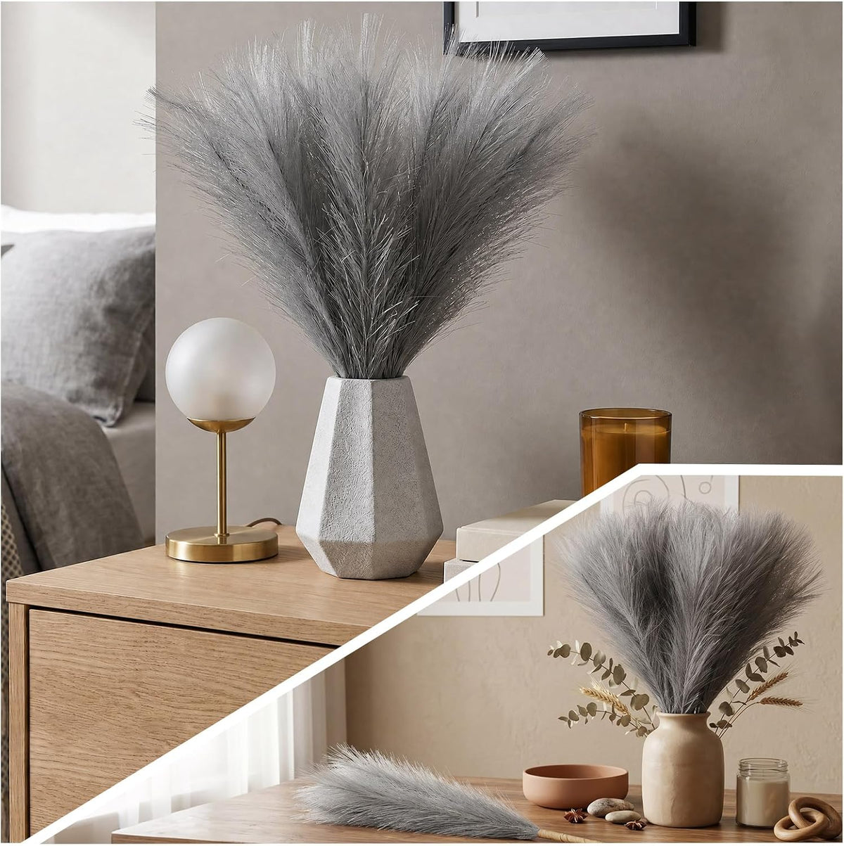 Pampas Grass Decor,21" Artificial Pompous Grass Bulk,Small Vase Filler Pompas Grass for Home Wedding Living Room Wall Party Decoration (Beige,Light Brown, 21 Inch)