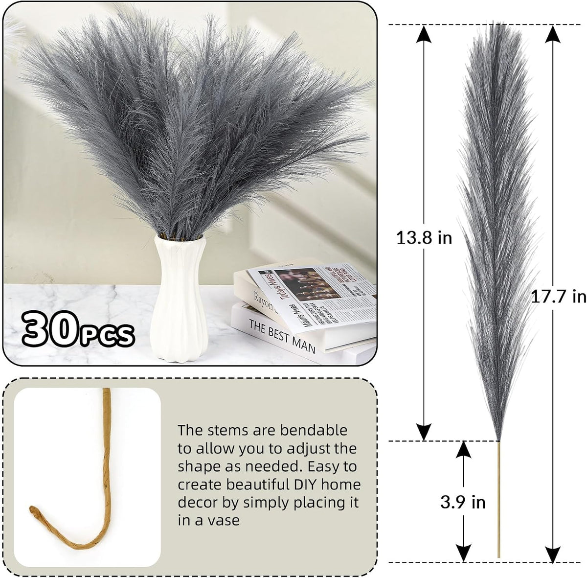 Pampas Grass Decor,21" Artificial Pompous Grass Bulk,Small Vase Filler Pompas Grass for Home Wedding Living Room Wall Party Decoration (Beige,Light Brown, 21 Inch)