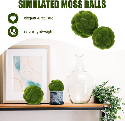 Green Moss Balls Decorative for Bowls - 4 Pcs Fake Moss Balls Faux Decorative Spheres for Bowl Fillers, Vase Filler, Wedding Decor, Table Arrangement, DIY Crafts (3.9" + 4.7")