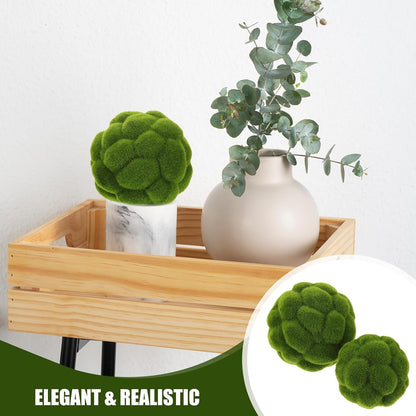 Green Moss Balls Decorative for Bowls - 4 Pcs Fake Moss Balls Faux Decorative Spheres for Bowl Fillers, Vase Filler, Wedding Decor, Table Arrangement, DIY Crafts (3.9" + 4.7")