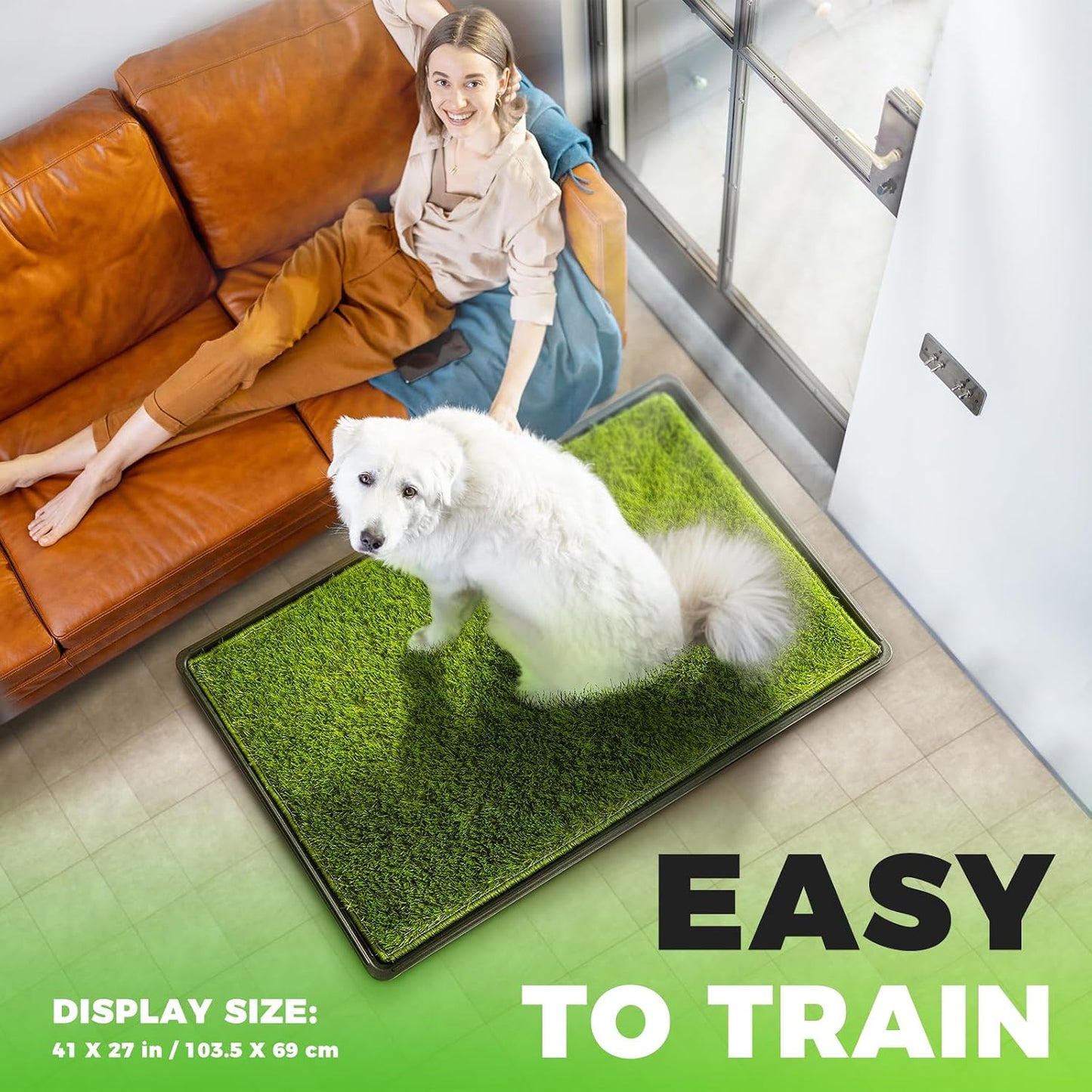 Dog Grass Pad with Tray Large, 41"x27", 2 Reusable Artificial Turf for Dogs Potty, Waterproof Non-Slip Washable Pee Pads, Quickly Absorbency Portable Dog Litter Box for Indoor/Outdoor Use