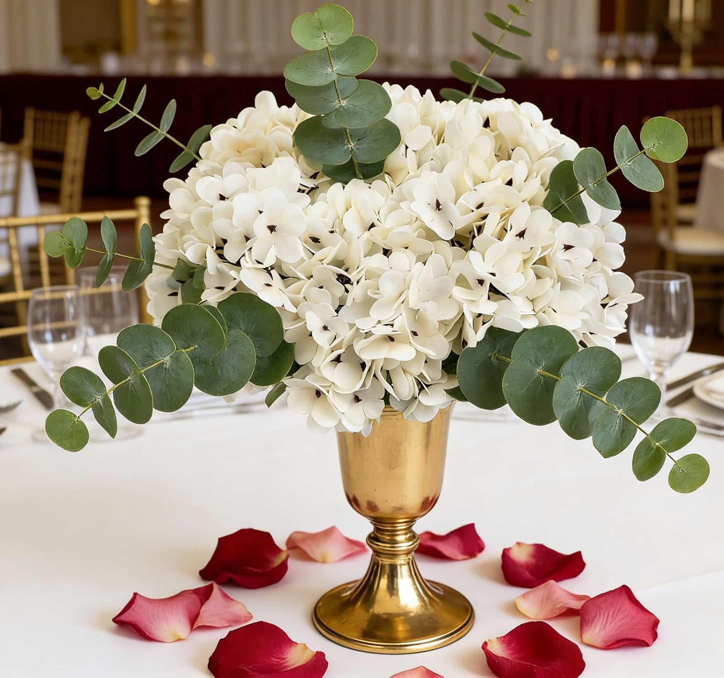 Kimura's Cabin 6pcs White Hydrangea Artificial Flowers Silk Fake Hydrangeas Faux Hydrangea Flowers with Stems for Wedding Bouquets Arrangement Home Table Centerpieces Baby Shower Party Decoration