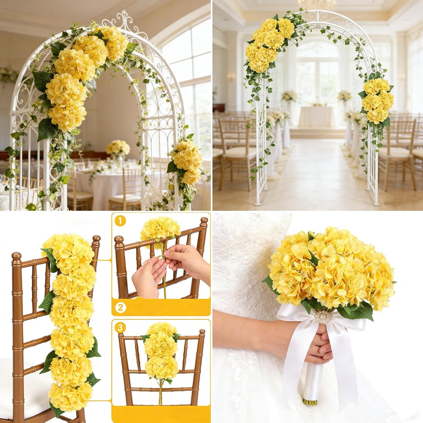 Kimura's Cabin 6pcs White Hydrangea Artificial Flowers Silk Fake Hydrangeas Faux Hydrangea Flowers with Stems for Wedding Bouquets Arrangement Home Table Centerpieces Baby Shower Party Decoration
