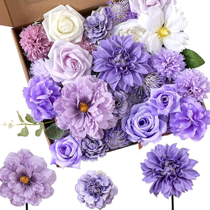 Artificial Flowers Combo Box Purple Fake Rose Flower for Wedding Decoration