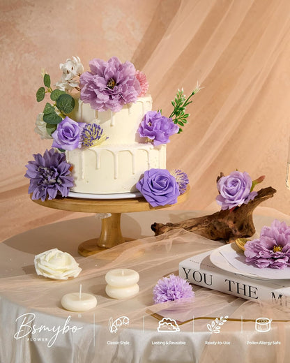Artificial Flowers Combo Box Purple Fake Rose Flower for Wedding Decoration