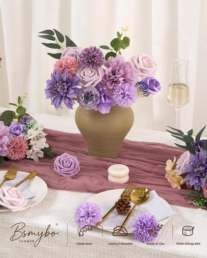 Artificial Flowers Combo Box Purple Fake Rose Flower for Wedding Decoration