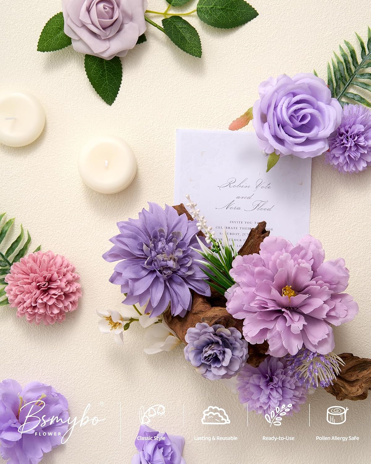 Artificial Flowers Combo Box Purple Fake Rose Flower for Wedding Decoration