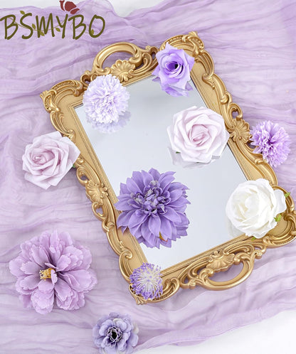Artificial Flowers Combo Box Purple Fake Rose Flower for Wedding Decoration