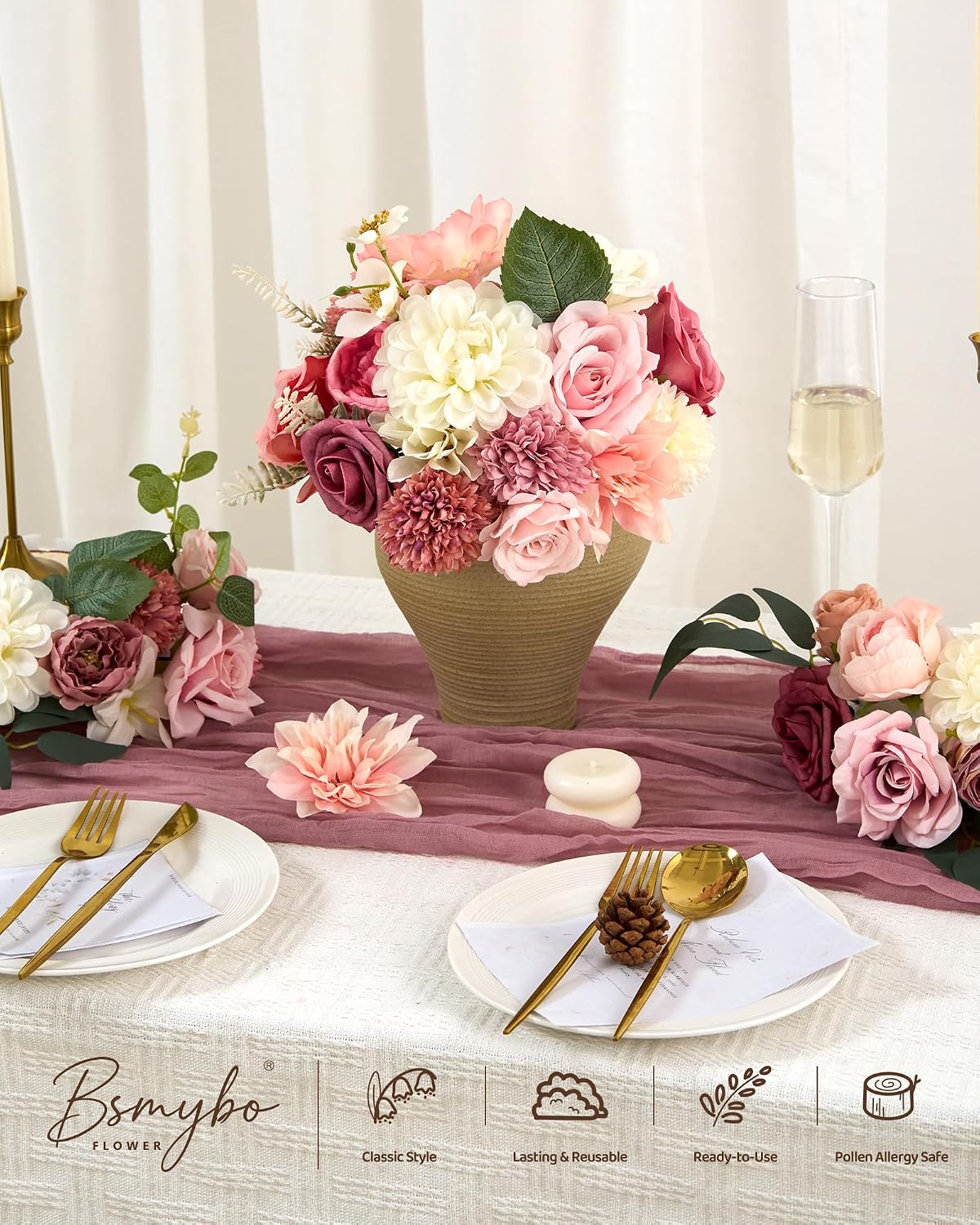 Artificial Flowers Combo Box Purple Fake Rose Flower for Wedding Decoration