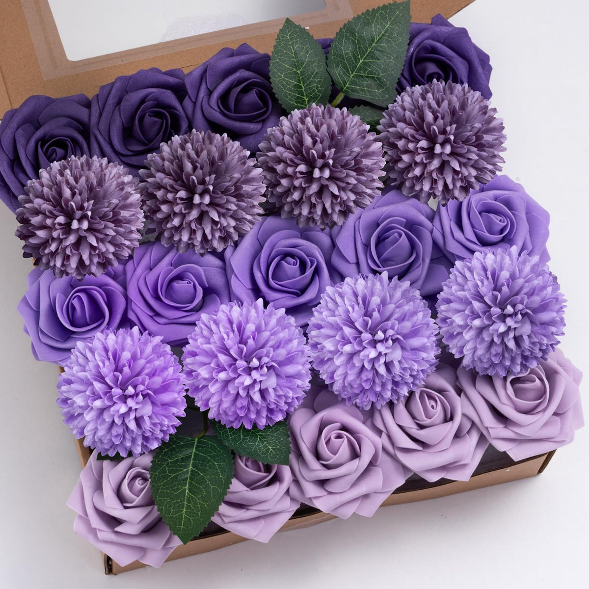 Artificial Flowers Combo Box Purple Fake Rose Flower for Wedding Decoration