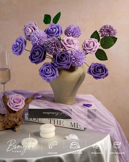 Artificial Flowers Combo Box Purple Fake Rose Flower for Wedding Decoration