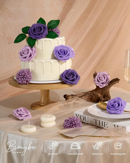 Artificial Flowers Combo Box Purple Fake Rose Flower for Wedding Decoration